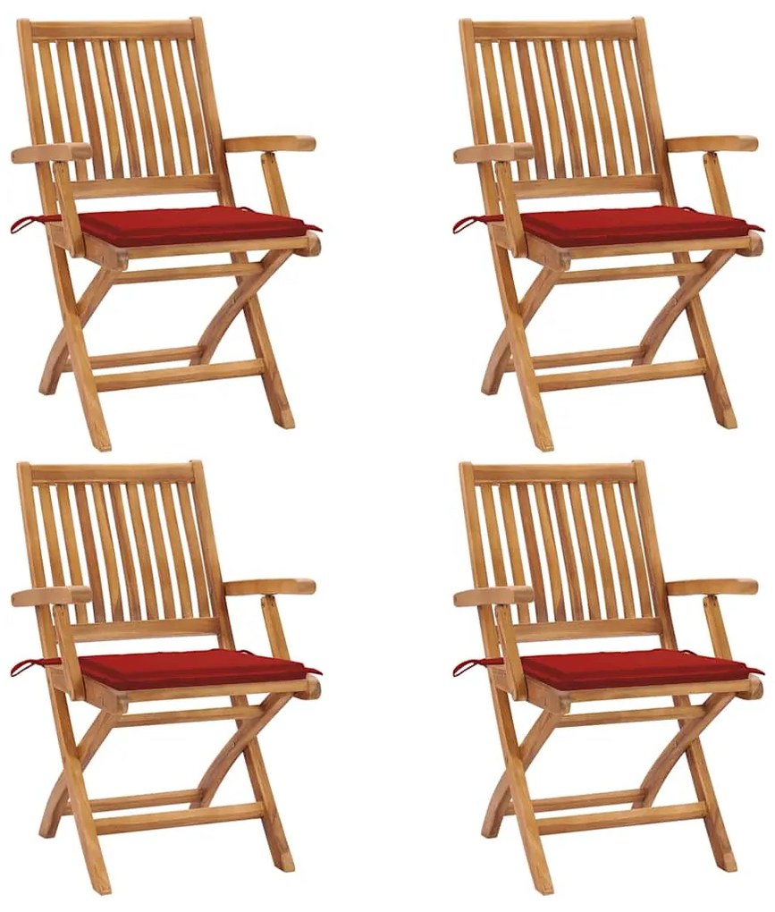 Cadeiras de jardim dobráveis c/ almofadões 4 pcs teca maciça