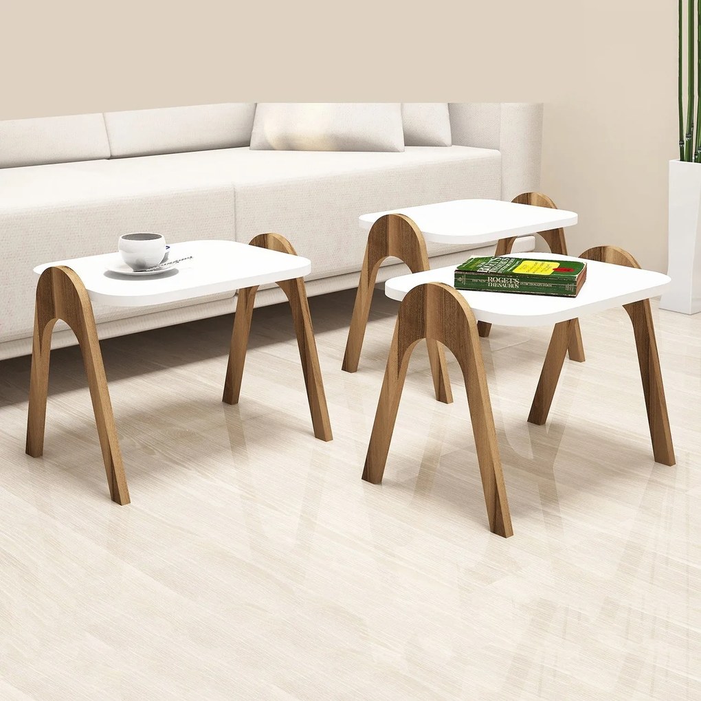 Conjunto de Mesas de Apoio Paris – Nogueira e Branco – 48,6 cm x 42 cm