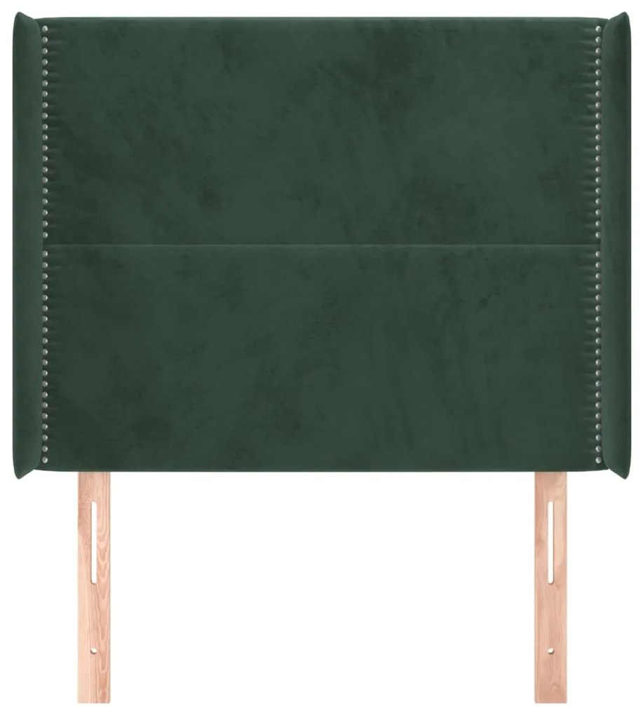 Cabeceira cama c/ abas veludo 93x16x118/128 cm verde-escuro