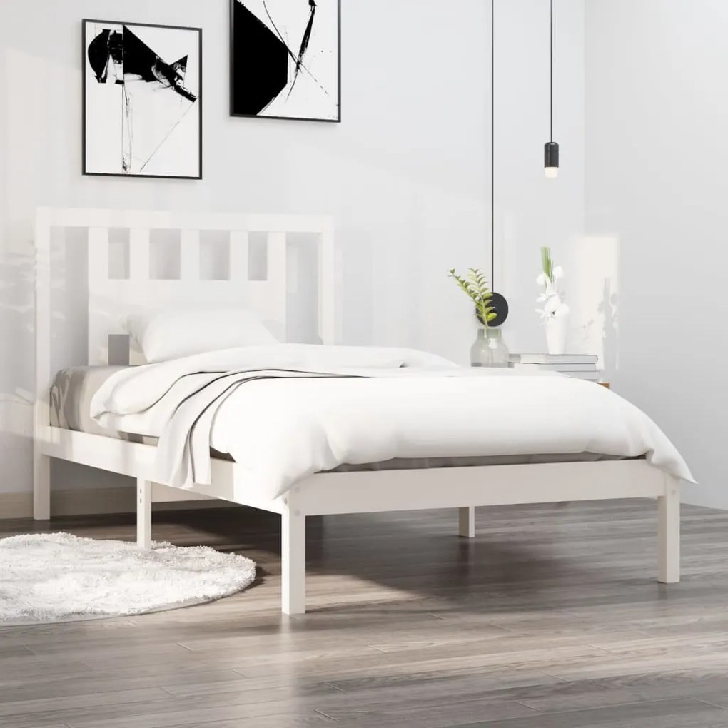vidaXL Estrutura de cama 100x200 cm pinho maciço branco