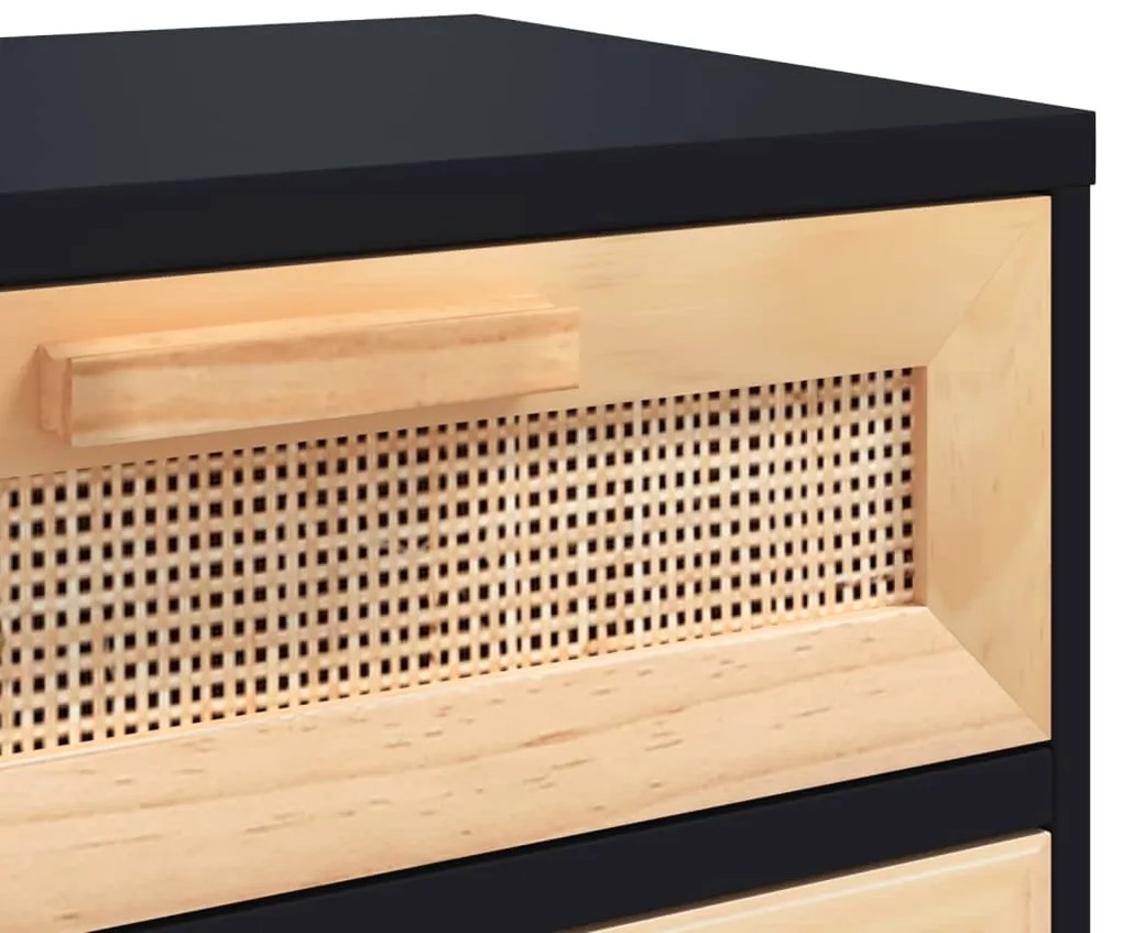 Mesa de cabeceira pinho maciço e vime natural preto