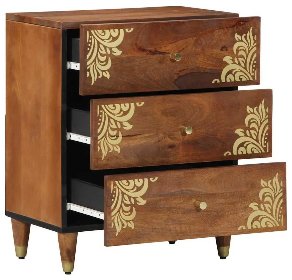 mesa de cabeceira Castanho mel com padrões decorativos dourados