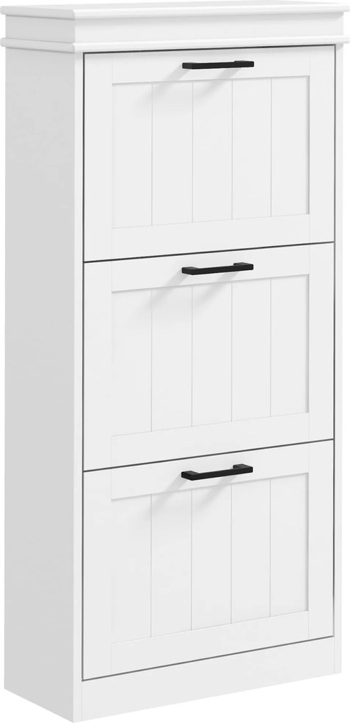 HOMCOM Sapateira Estreita com 3 Portas Basculantes e Prateleiras Ajustáveis para 15 Pares de Sapatos, Branco | Aosom Portugal