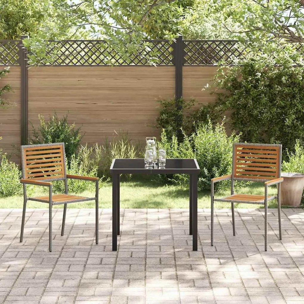 Cadeiras de Jardim Empilháveis - 2 pcs em Rattan Poliéster Cinza