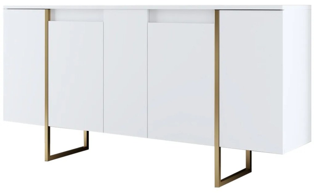 Aparador "Madrid" com 4 Portas - Branco e Dourado - 160x80x35 cm - Des