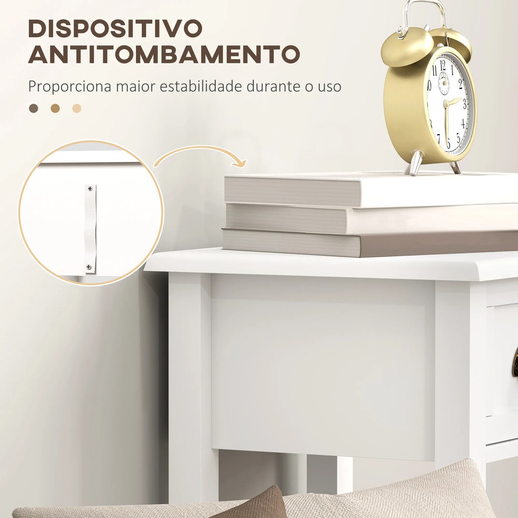 Conjunto de 2 Mesas Auxiliares Mesas de Cabeceira com Gaveta e Prateleira de Armazenamento para Quarto 30x30x75 cm Branco