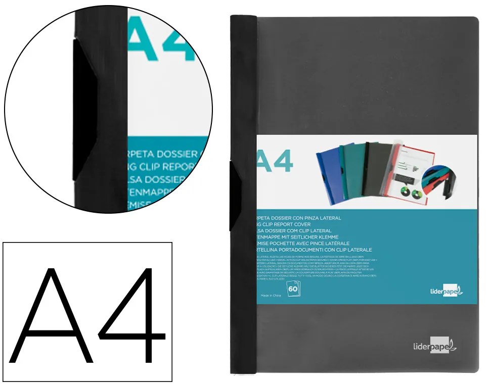 Bolsa Dossier com Clip Lateral Din A4 Preto 60 Folhas