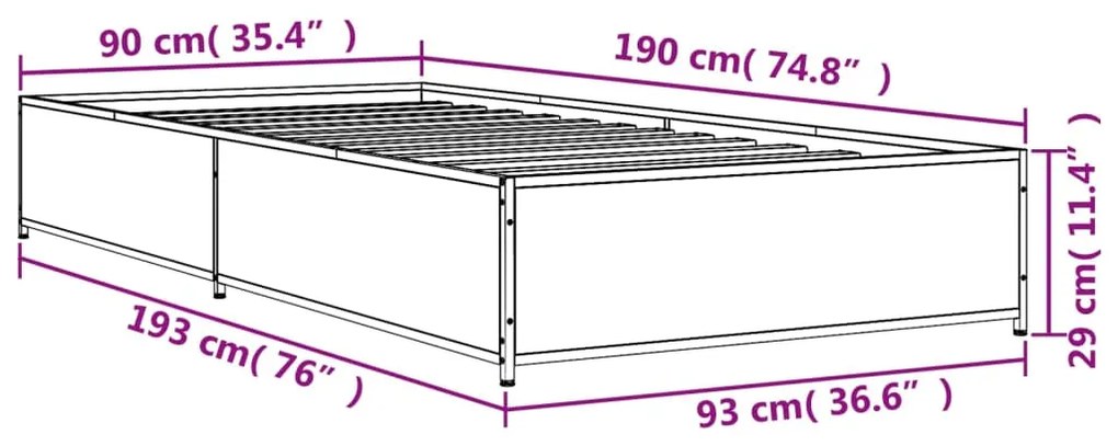 Estrutura de cama 90x190 cm derivados de madeira e metal preto