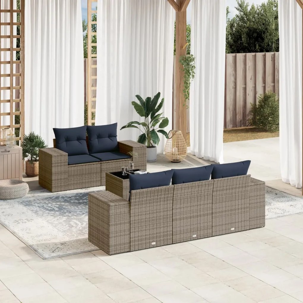vidaXL 6 pcs conjunto sofás p/ jardim c/ almofadões vime PE cinzento
