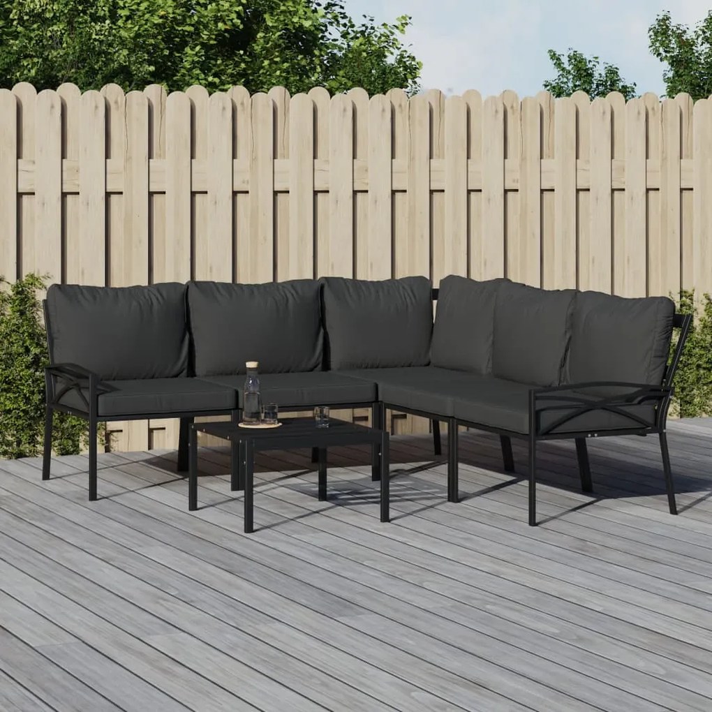vidaXL 6 pcs conjunto lounge de jardim aço c/ almofadões cinzentos