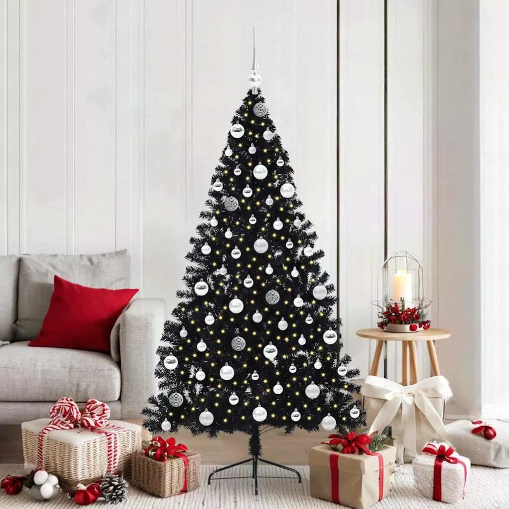 vidaXL Árvore de Natal Artificial Pré-iluminada Preto 180 cm PVC