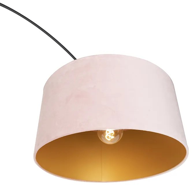 Candeeiro de Arco Preto com Abajur de Veludo Rosa e Dourado 50 cm - XXL