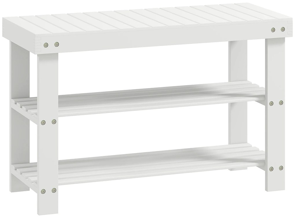 Banco Sapateira de Bambu Organizador de Sapatos com 2 Prateleiras para 6-9 Pares de Sapatos 70x28x45 cm Branco