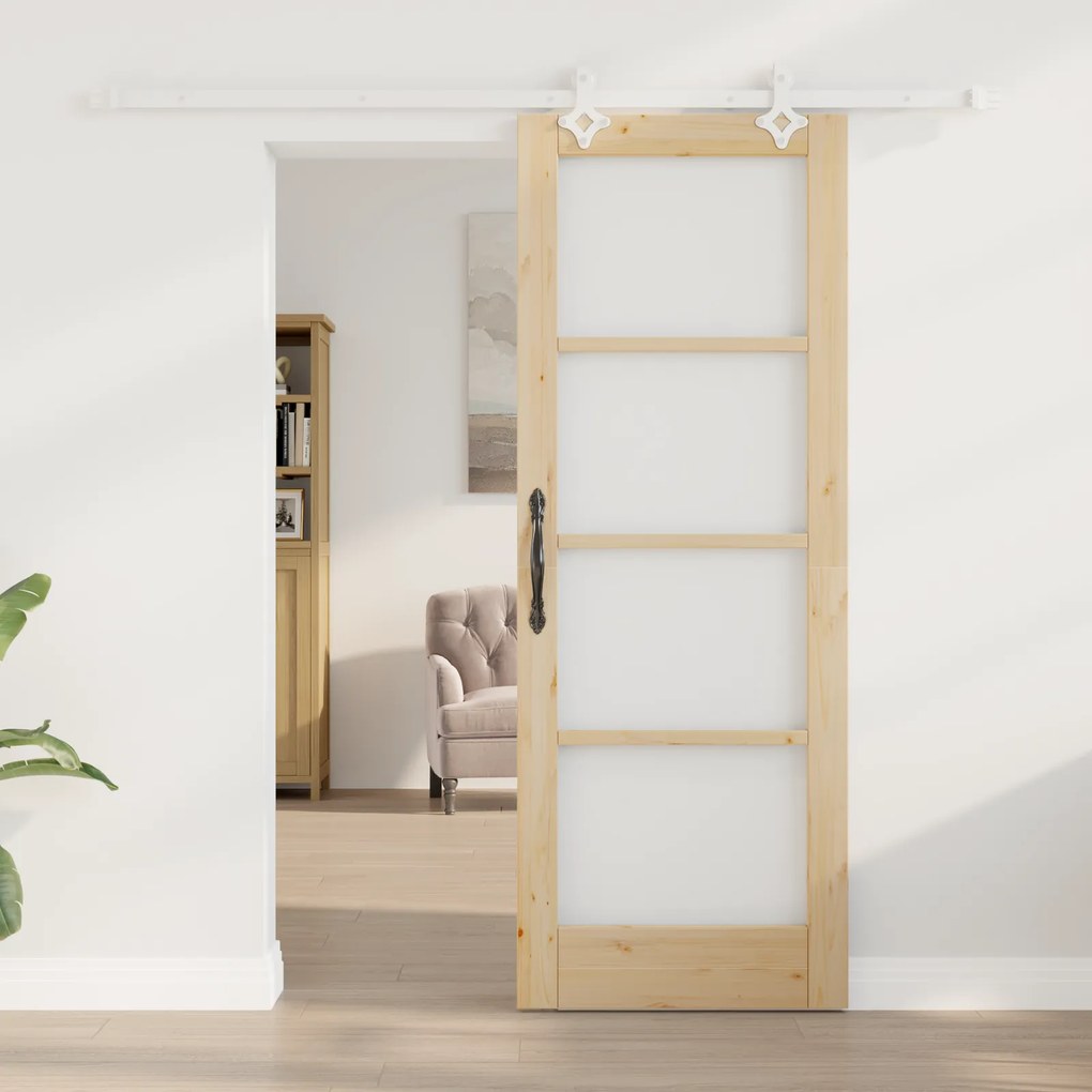 Conjunto de Porta de Correr vidaXL 73.5x198.5 cm Madeira Sólida de Pin