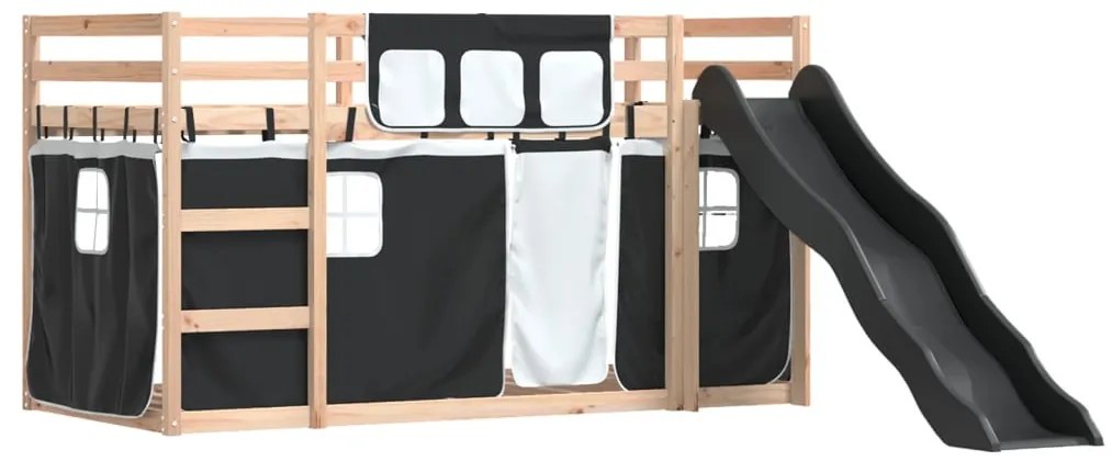 Beliche com escorrega e cortinas 90x190 cm branco e preto