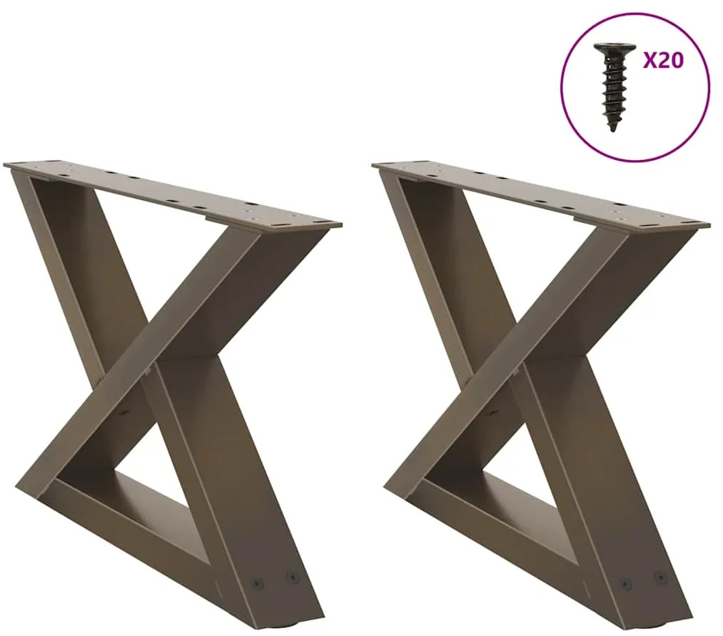vidaXL Pés para mesa de centro 2 peças aço natural 50x(30-31,3) cm aço