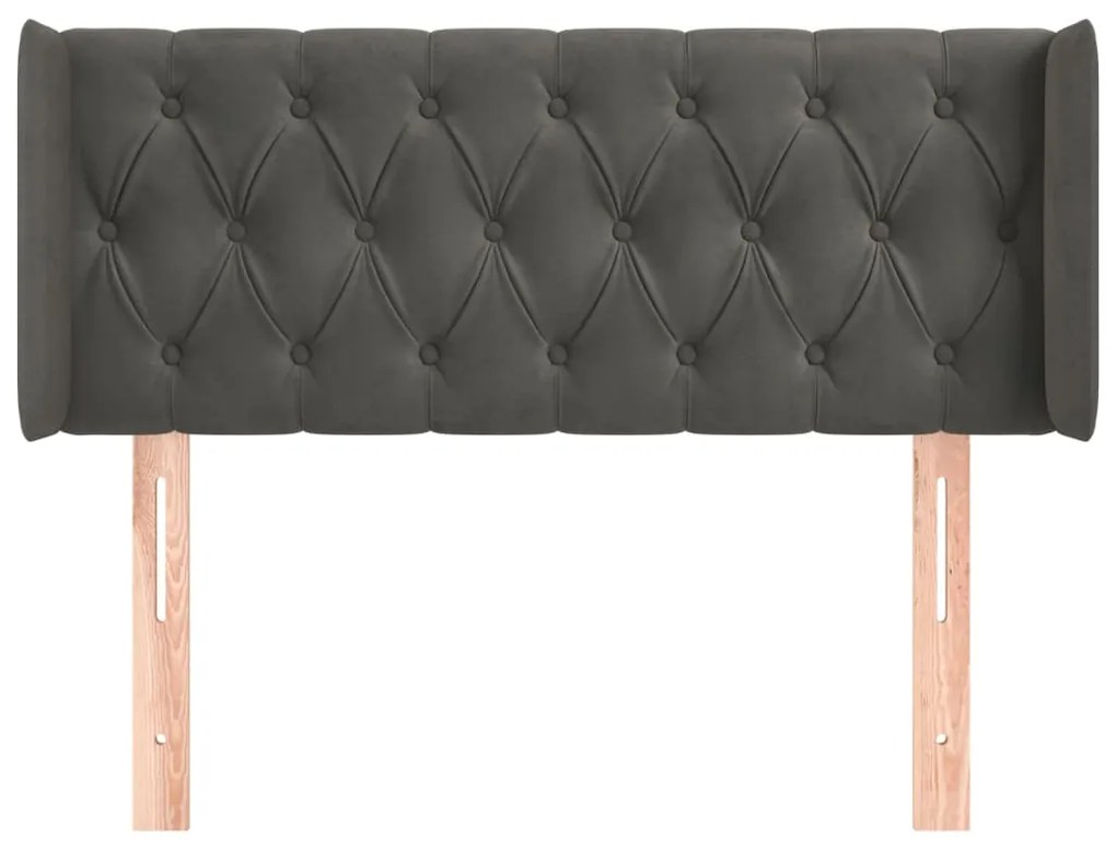 Cabeceira de cama c/ abas veludo 103x16x78/88cm cinzento-escuro