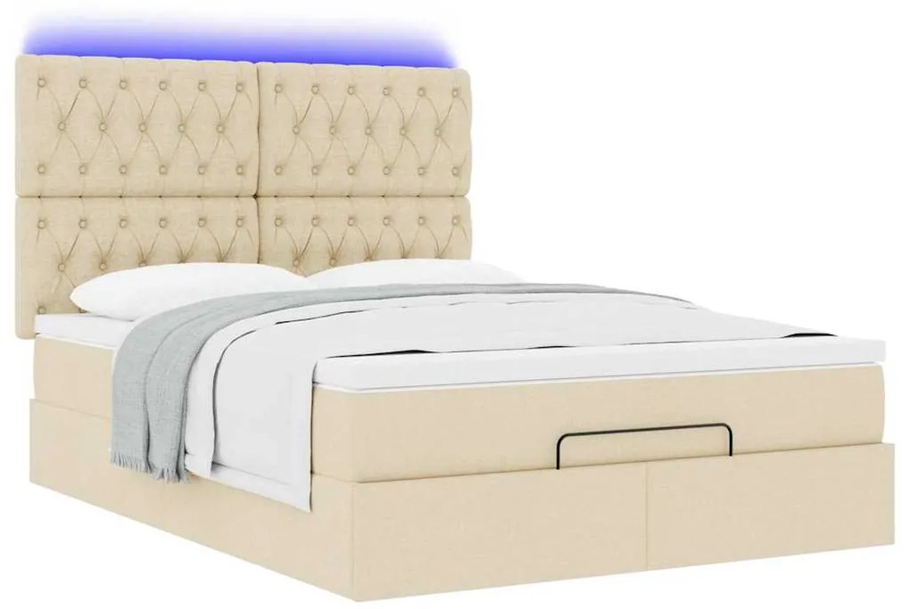 Estrutura de cama otomana com colchão tecido creme 140x200cm