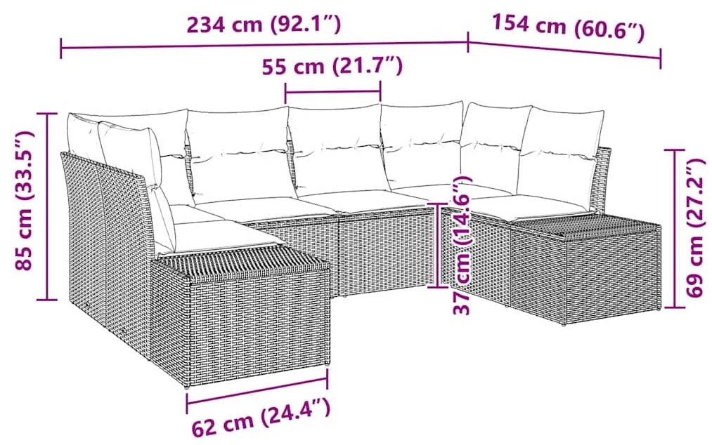 Conjunto de Sofá de Jardim 6 Peças com Almofadas Bege Vime Poly