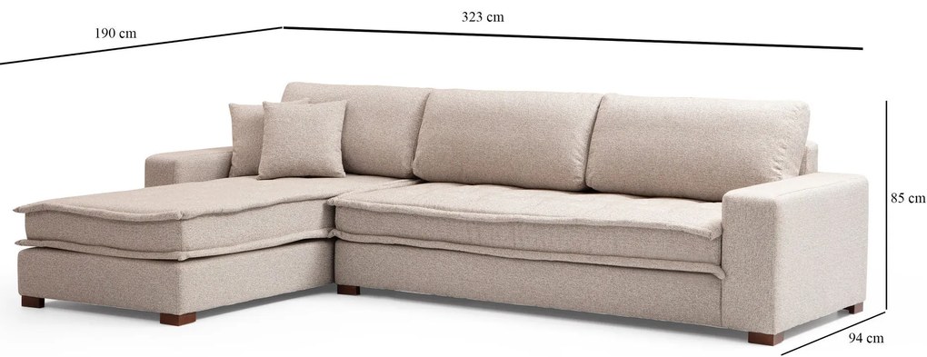 Sofá de Canto Lena – Bege Areia – 190 x 323 cm