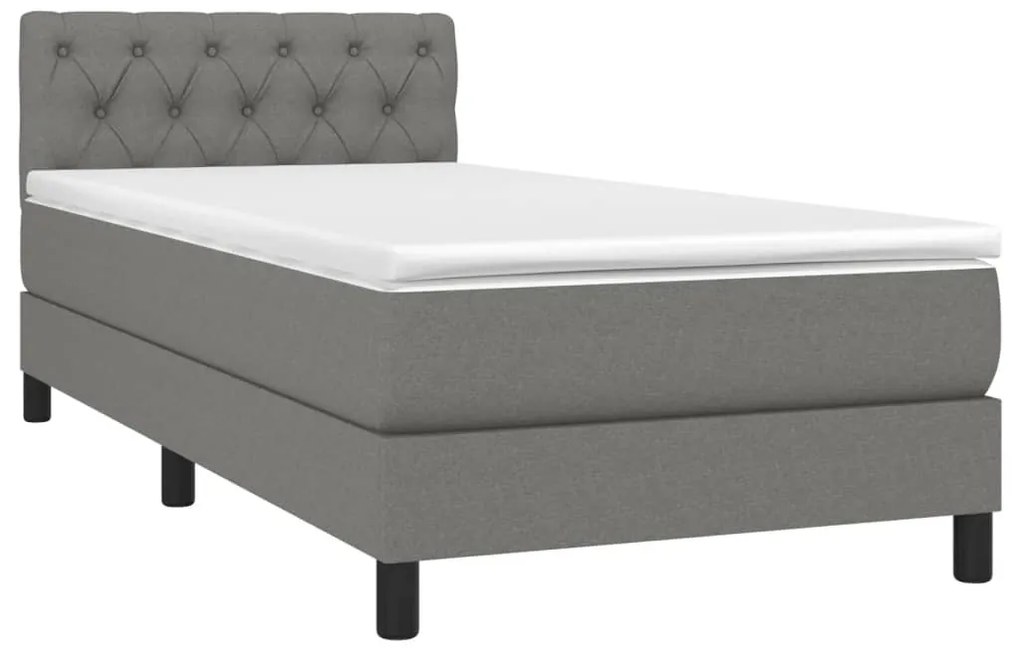 Cama box spring c/ colchão e LED 80x200 cm tecido cinza-escuro