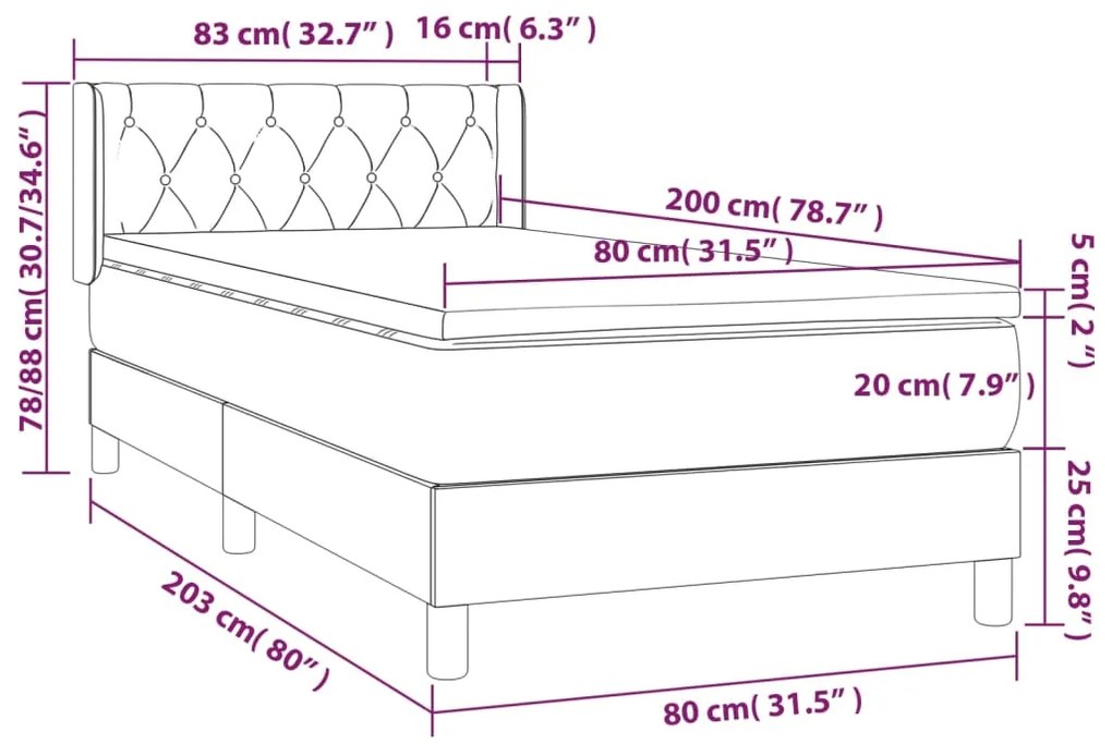 Cama com molas/colchão 80x200 cm tecido cor crème