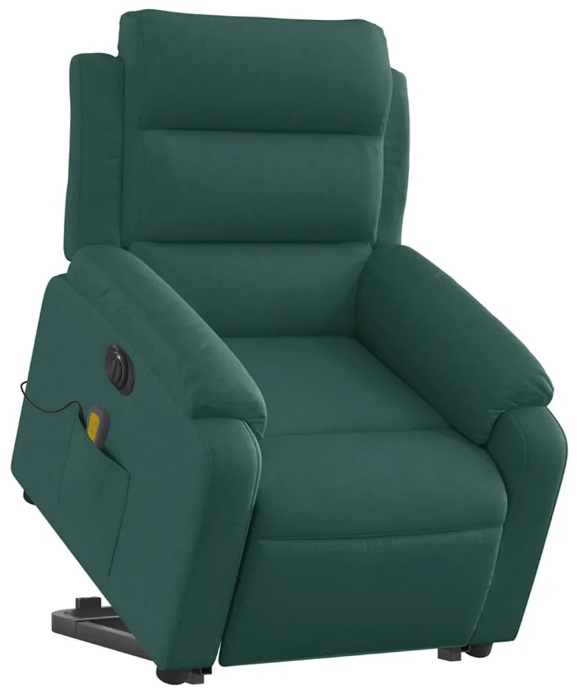 Poltrona elétrica elevatória massagens tecido verde-escuro