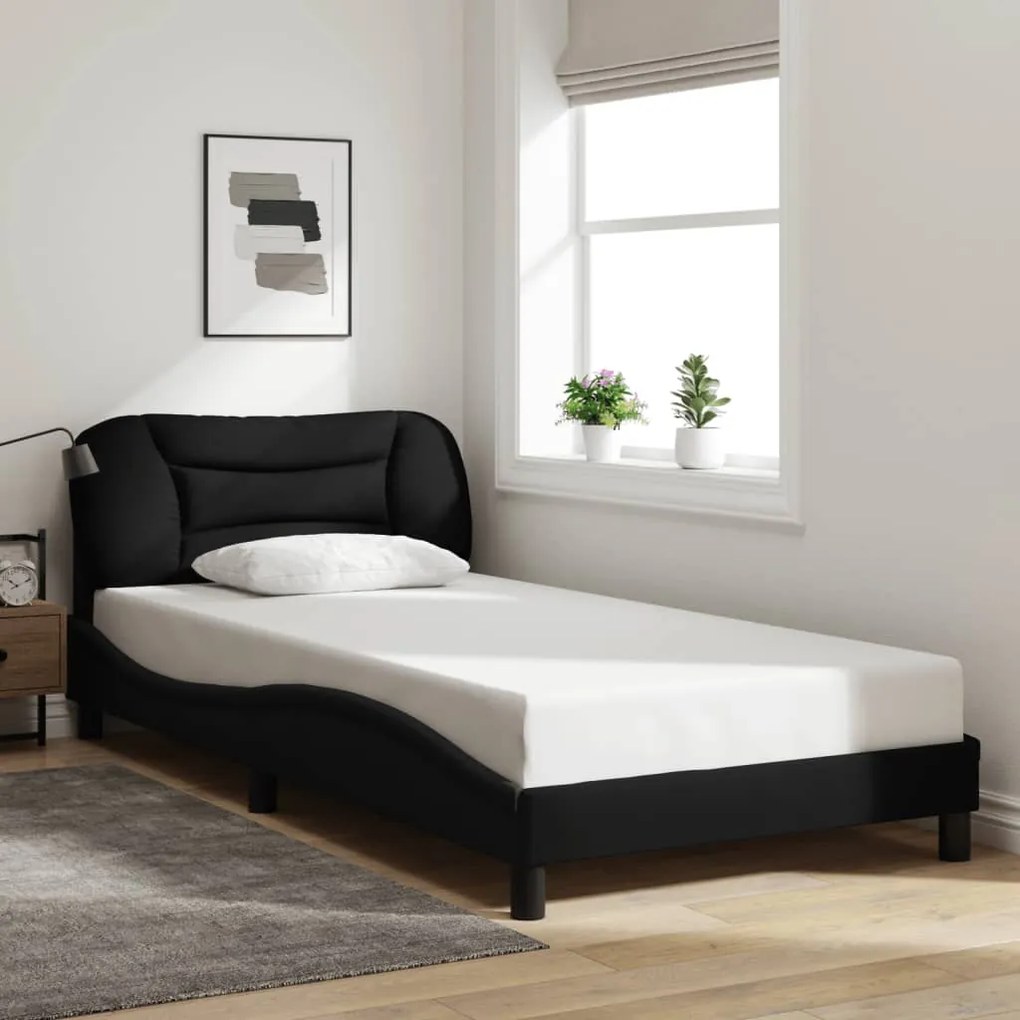 Estrutura de cama com LED sem colchão 100x200 cm tecido preto