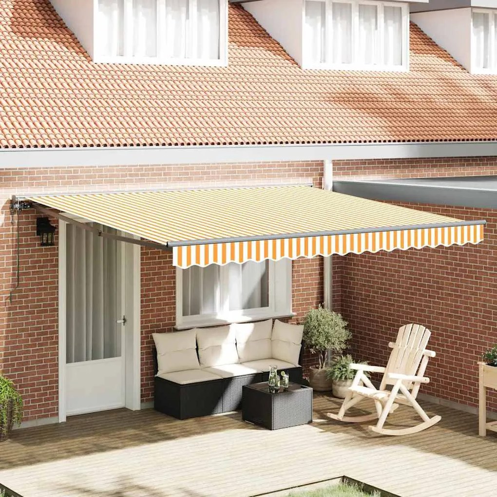 Toldo Retrátil Amarelo e Branco 400x300 cm Alumínio e Poliéster