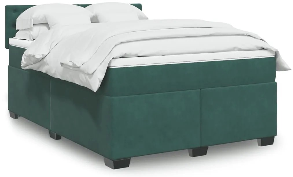 Cama com molas/colchão 160x200 cm veludo verde-escuro