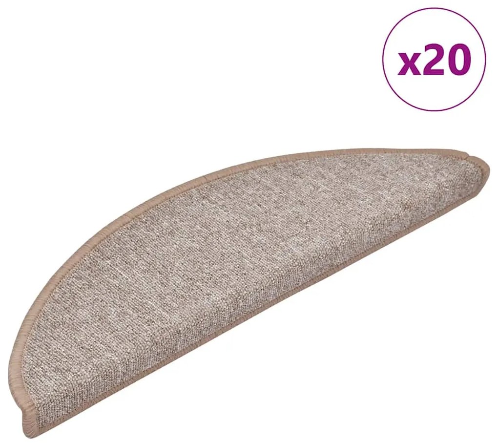 vidaXL Tapetes de escada 20 pcs 56x17x3 cm castanho-claro