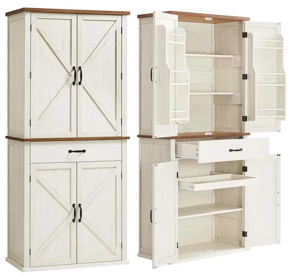 Armário alto de cozinha em estilo rústico 40 x 80 x 178,6 cm branco vintage + castanho