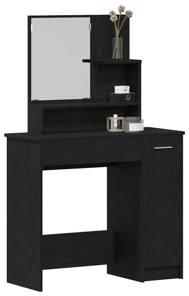 Mesa de Maquilhagem em Carvalho Preto com Espelho - 86,5 x 35 x 136 cm