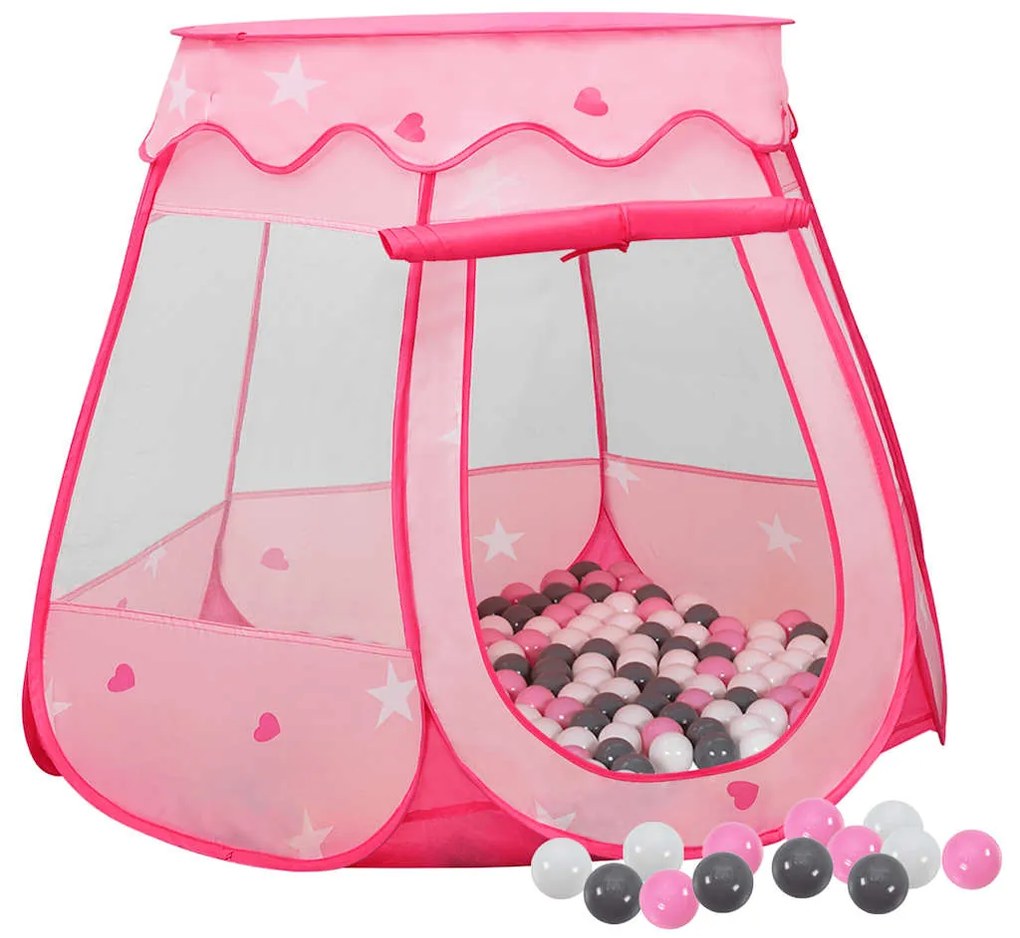 Tenda de brincar infantil com 250 bolas 102x102x82 cm rosa