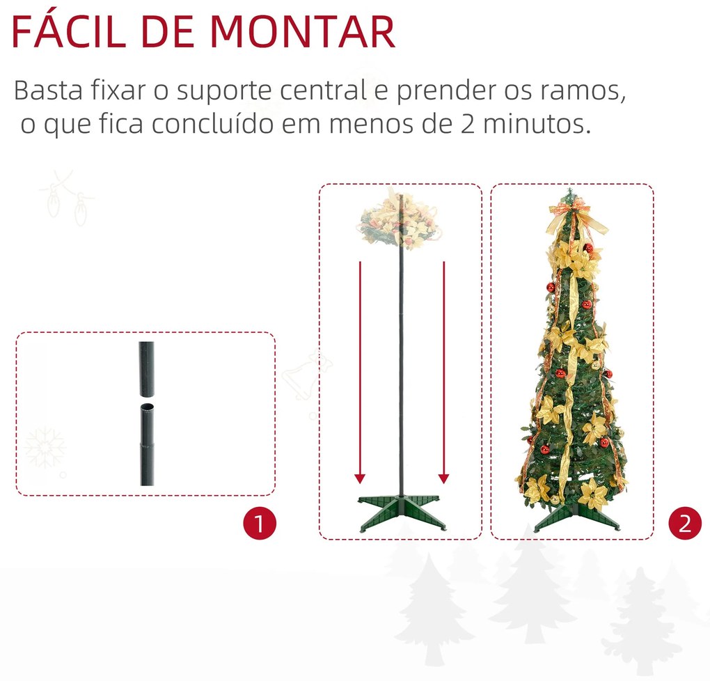 Árvore de Natal 180 cm Árvore de Natal Artificial Dobrável com Luzes L