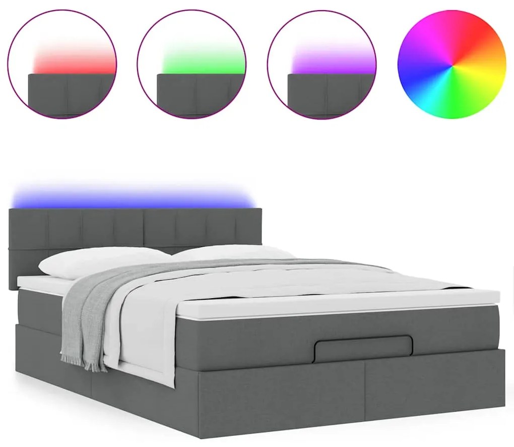 Cama otomana com colchão &amp; LEDs 140x200 cm cinzento escuro