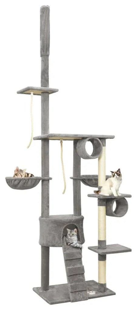 vidaXL Árvore p/ gatos altura ajustável chão ao teto 220-240 cm cinza