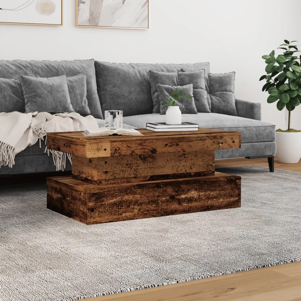 Mesa de centro com luzes LED 90x50x40 cm madeira velha