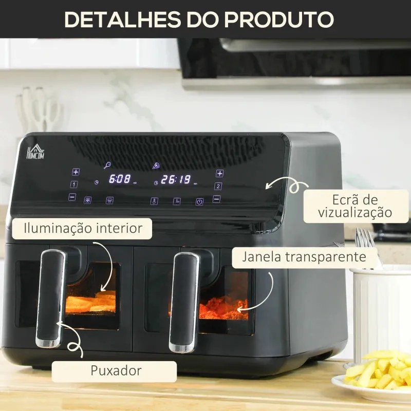 Air Fryer / Fritadeira Dupla a Vapor com 8 Programas - 8L - 80-200°C