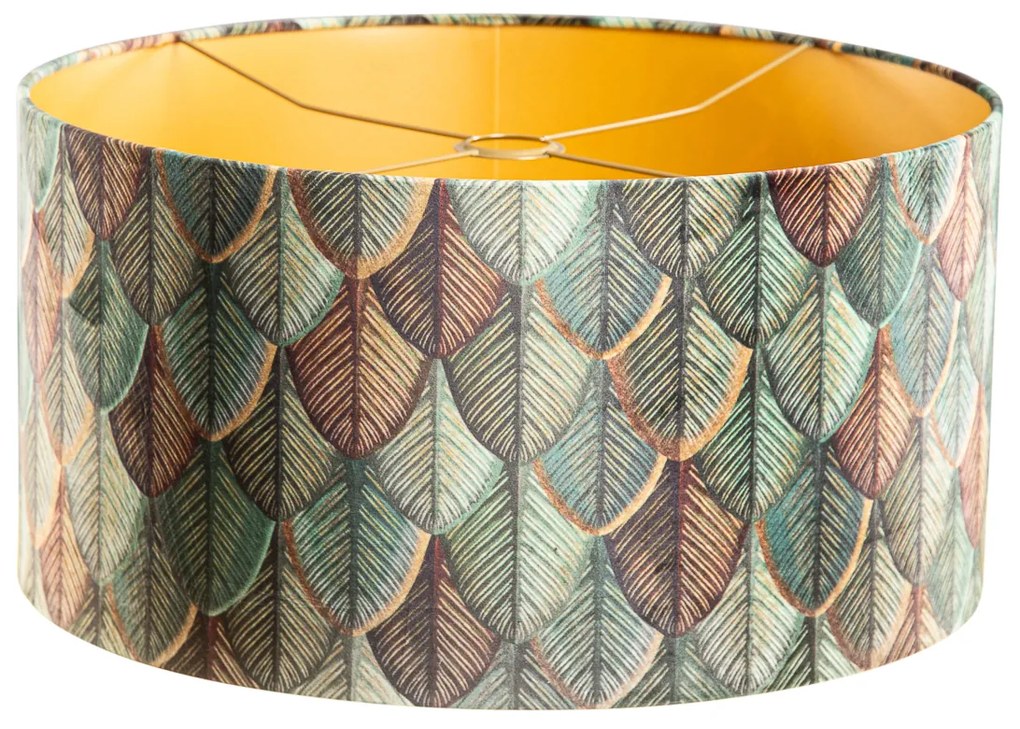 Abajur de Veludo com Design de Folhas e Interior Dourado 50/50/25