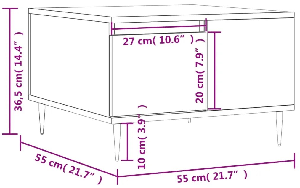 Mesa de centro 55x55x36,5cm derivados madeira carvalho castanho