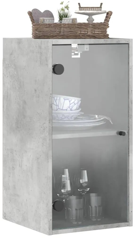 Armário de parede c/ portas de vidro 35x37x68,5cm cinza cimento