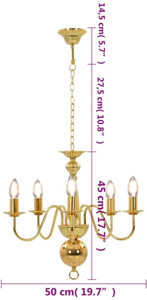 Lustre de 5 lâmpadas E14 dourado