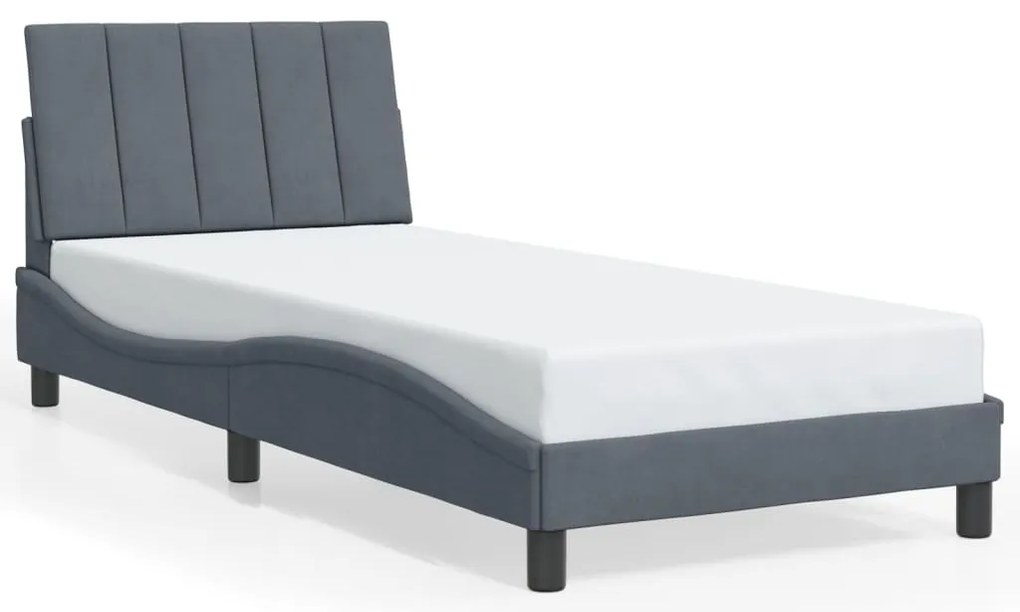 Estrutura de cama c/ luzes LED 90x190 cm veludo cinzento-escuro