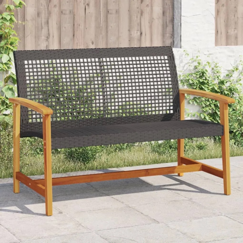 vidaXL Banco de jardim 112 cm vime PE e madeira de acácia preto
