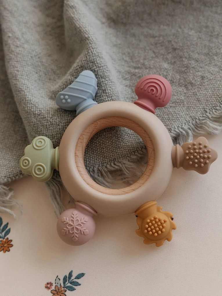 Anel de dentição sensorial em silicone  madeira