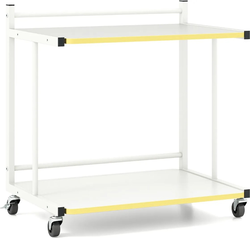 Carrinho de arrumação 49 x 35 x 51 cm móvel de 2 níveis com prateleiras abertas e bordas douradas para sala, quarto ou escritório - Branco