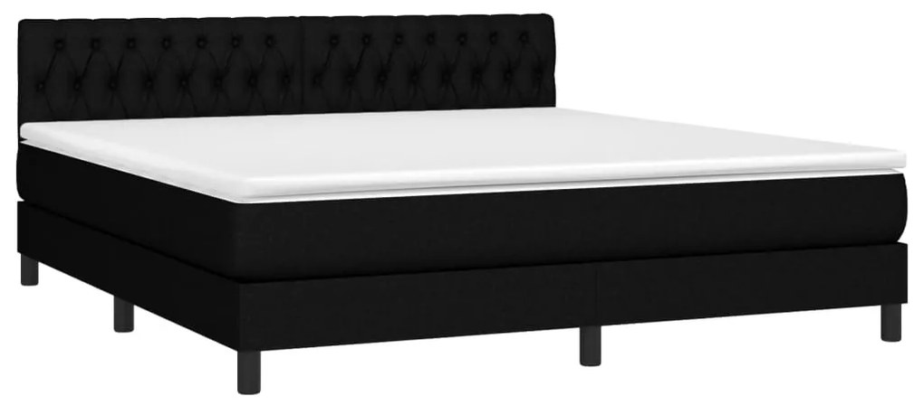 Cama box spring c/ colchão e LED 180x200 cm tecido preto