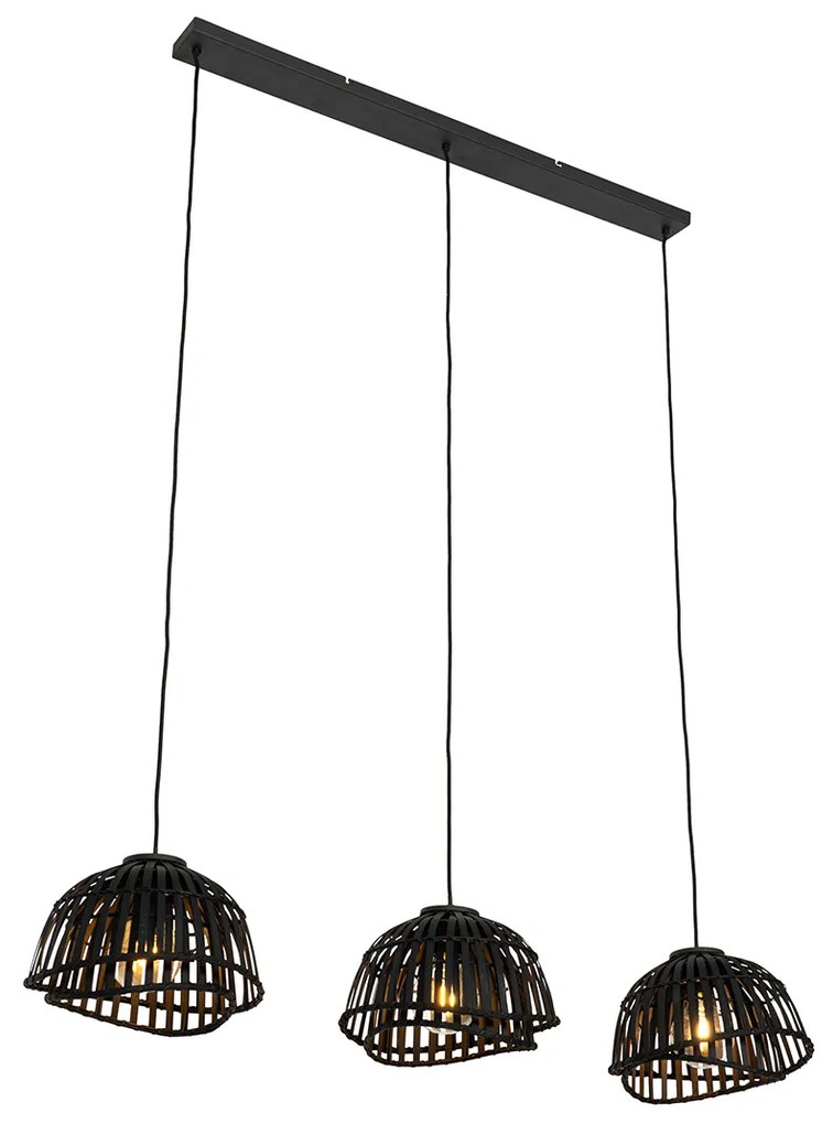 Candeeiro de suspensão oriental preto em bambu 3-luzes - Pua Oriental