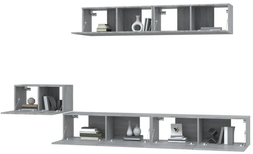 Conjunto móveis de TV 5 pcs madeira processada sonoma cinza